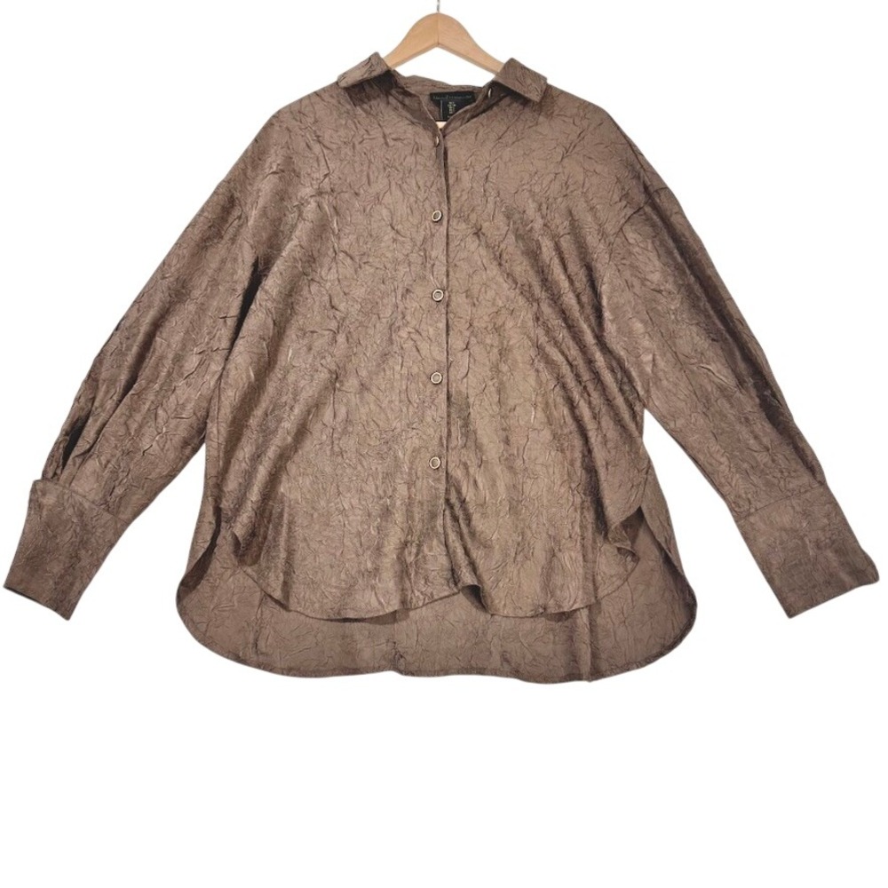 House of Harlow 1960 Brown Crinkle Textured‎ Button Down Shirt Small